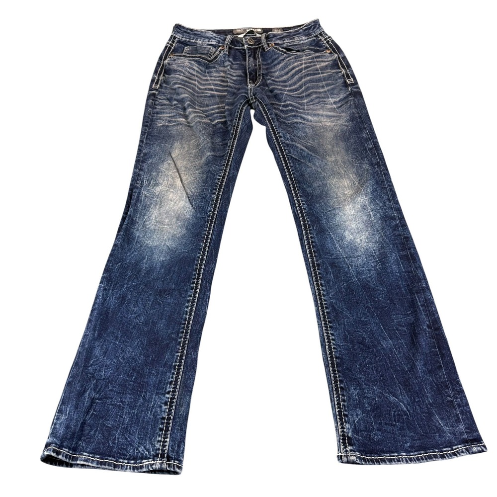 BKE Jake Bootleg Mens Jeans 30R Dark Wash Distressed Whiskered Denim Pants